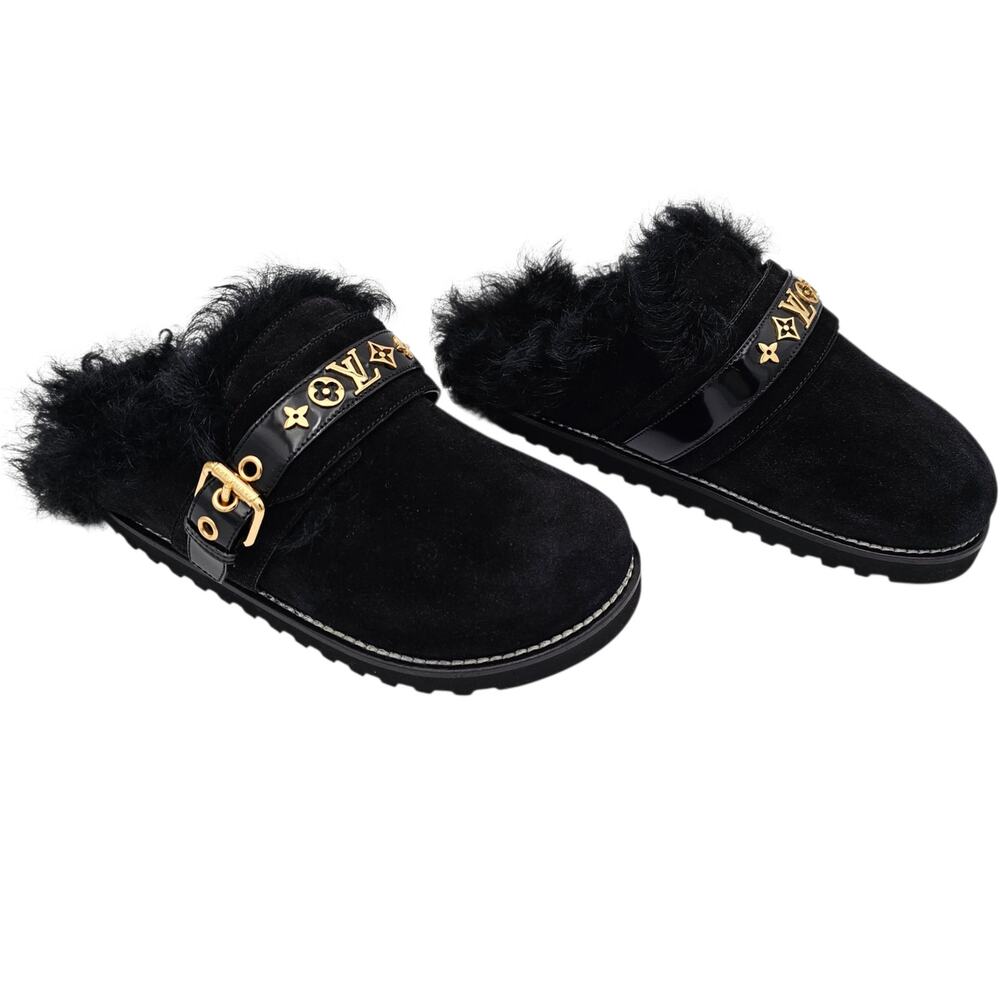 Louis Vuitton Winterbreak Black Suede Fur Lined Slip On Clog Mule Size 36 US 6